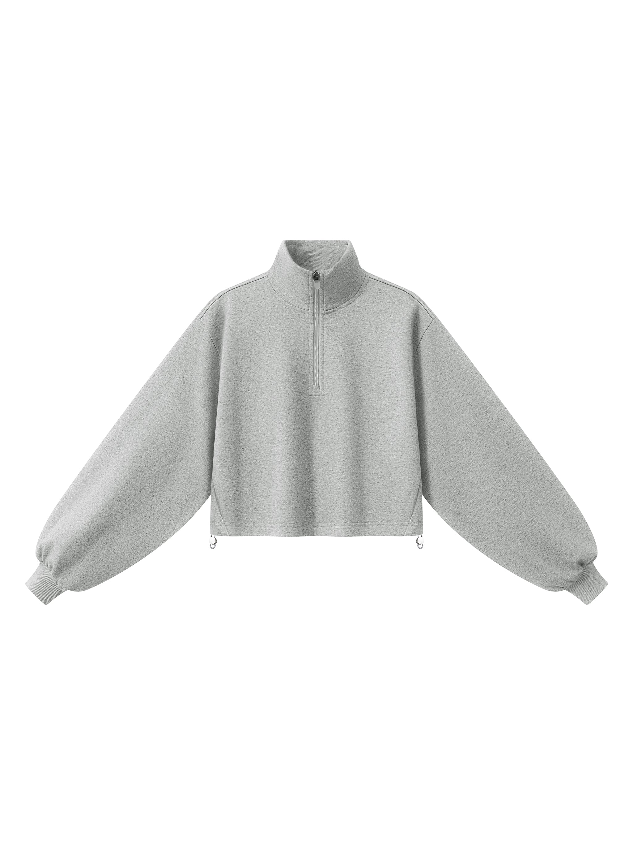gray quarter zip sweatshirt front view flat lay