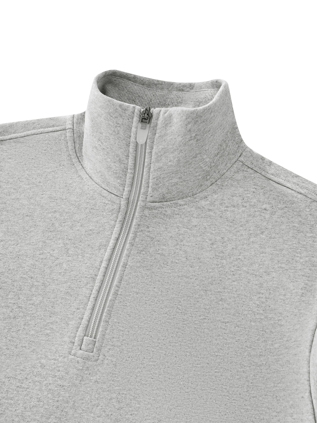 gray quarter zip sweatshirt mock neck detail