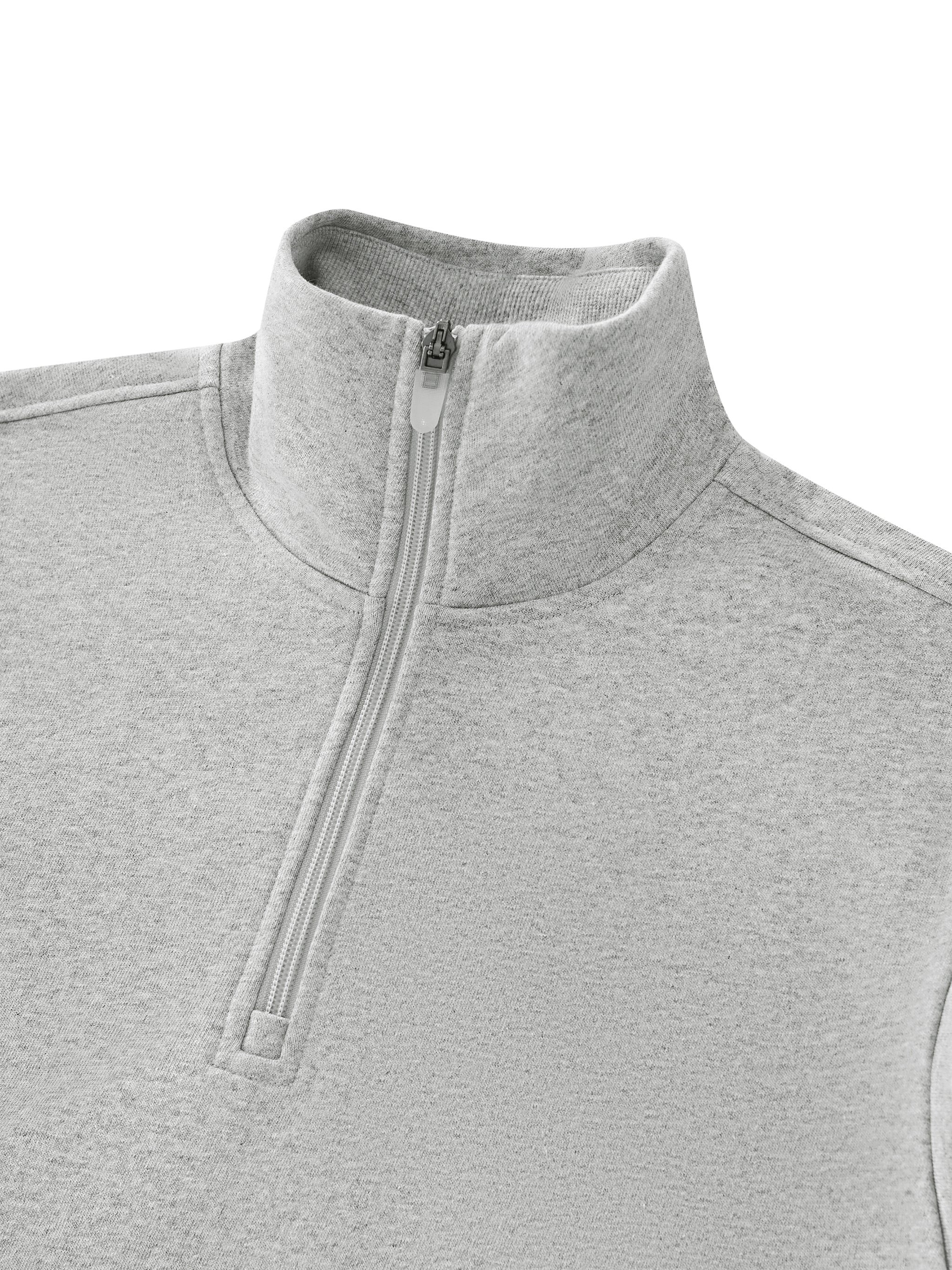 gray quarter zip sweatshirt mock neck detail