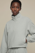 women's stand collar quarter zip long sleeve sweatshirt with pocket