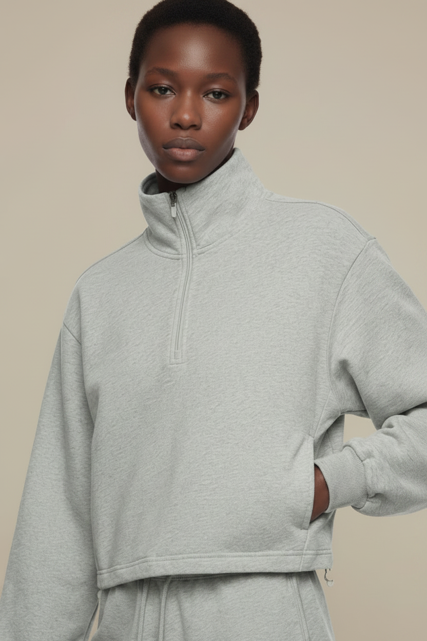 women's stand collar quarter zip long sleeve sweatshirt with pocket