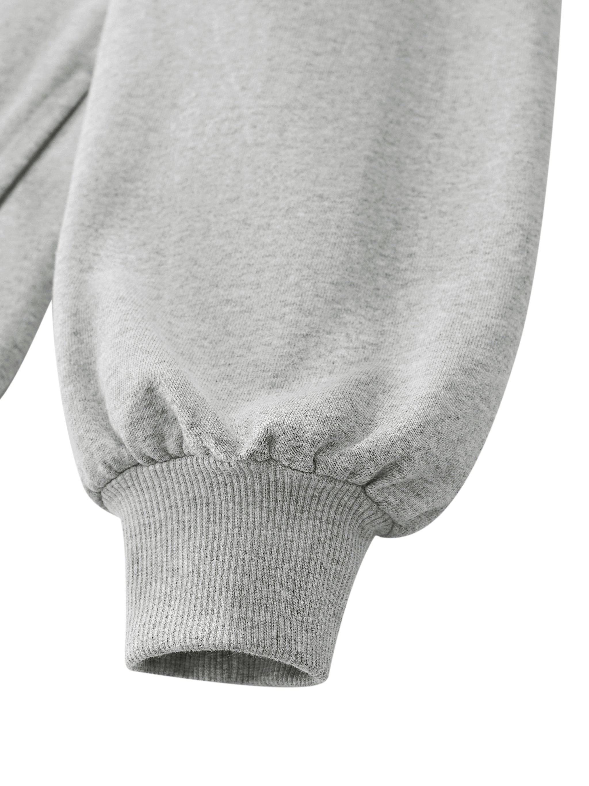 gray quarter zip sweatshirt sleeve detail