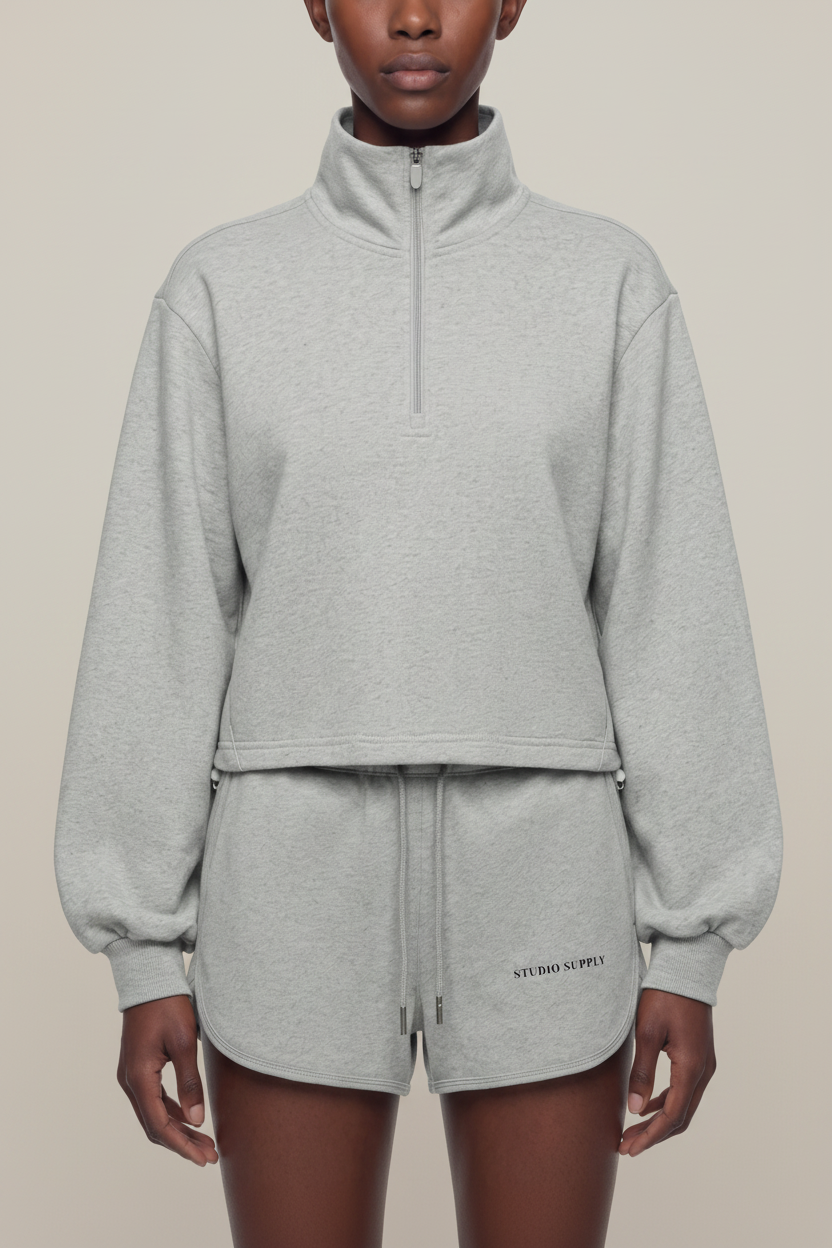 women's quarter zip mock neck sweatshirt in grey