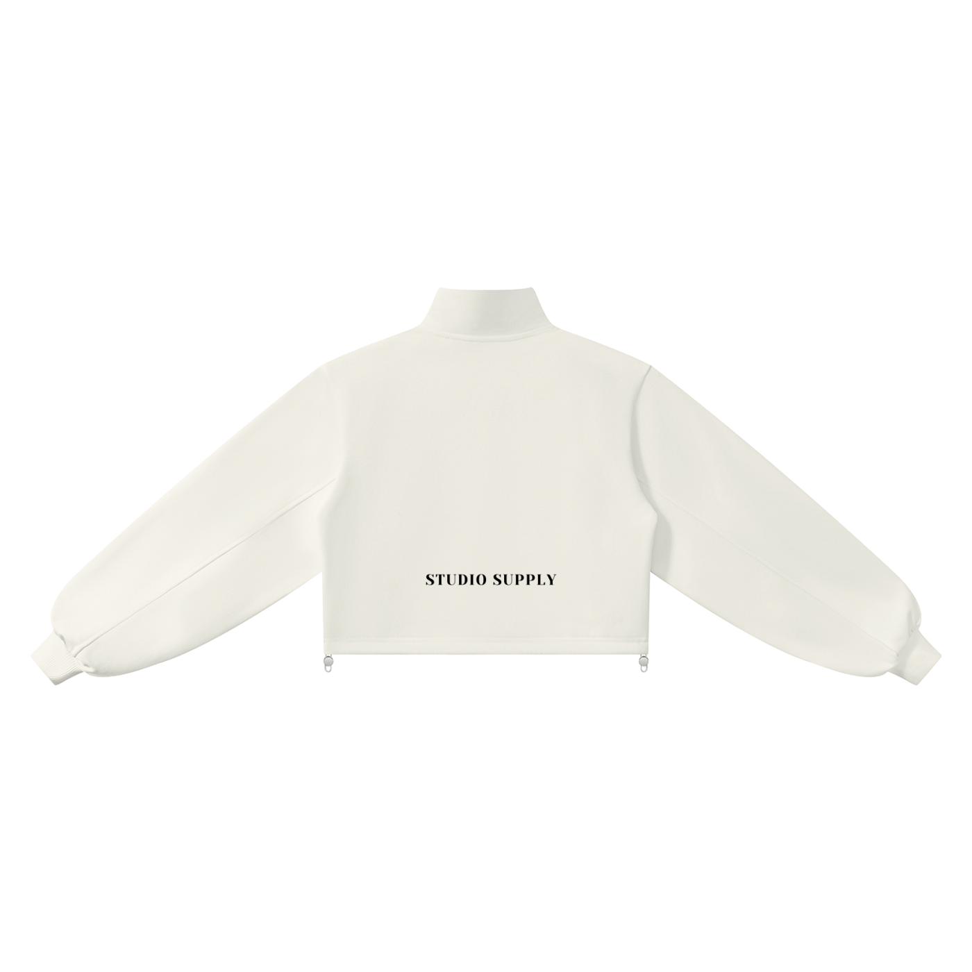 women’s white mock-neck quarter-zip sweatshirt back view 