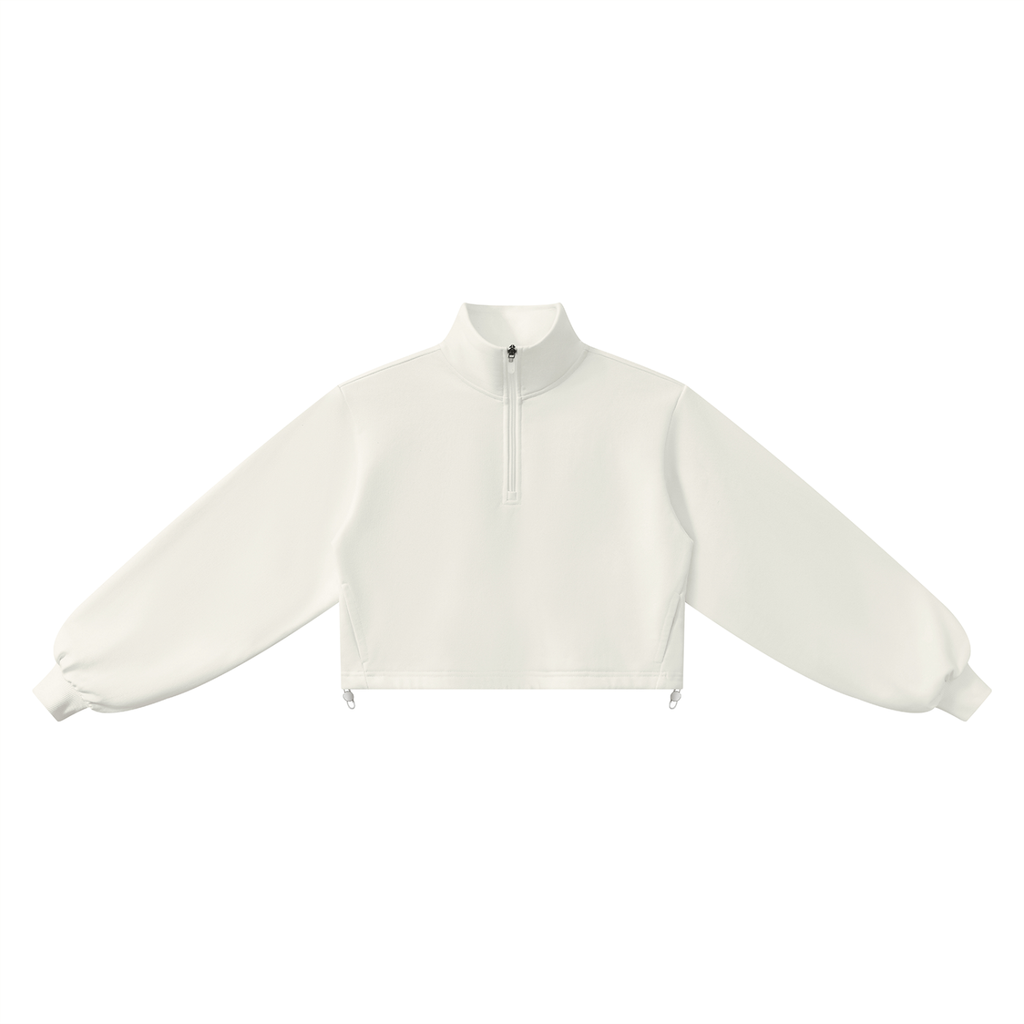 women’s white mock-neck quarter-zip sweatshirt front view 