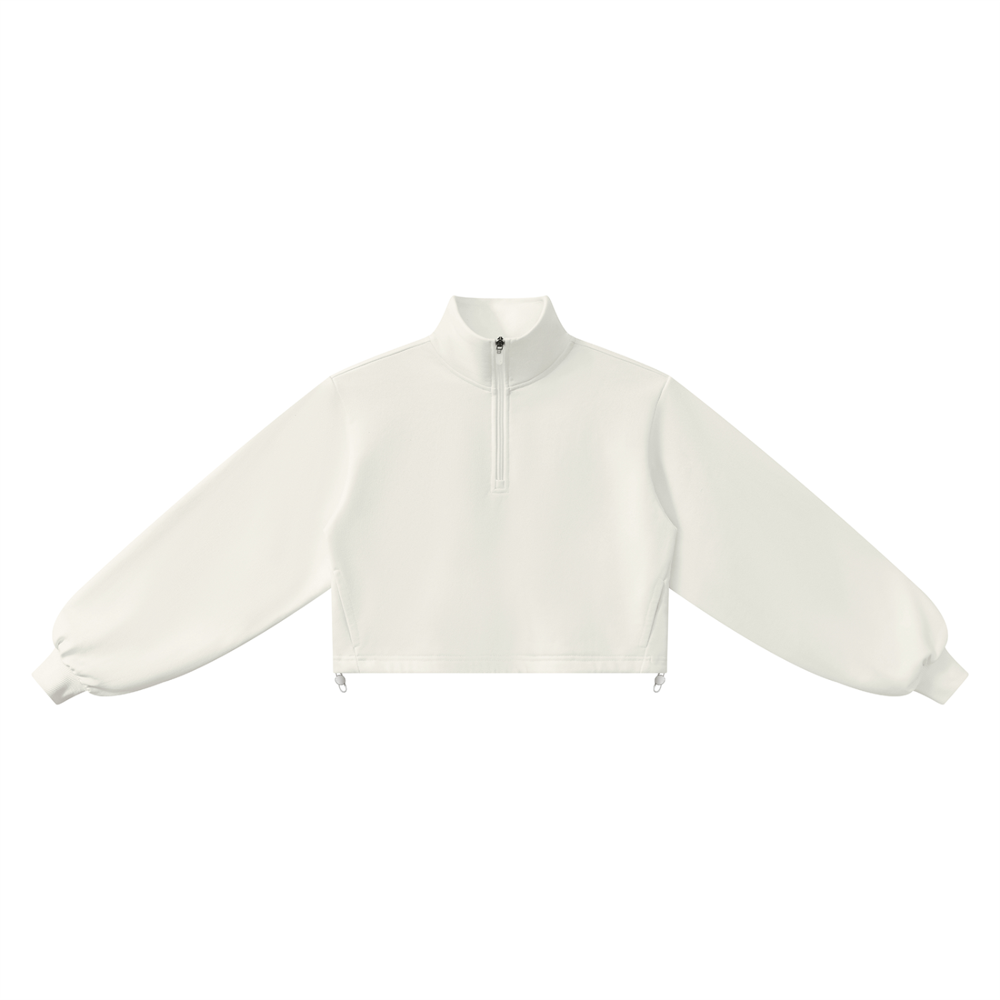 women’s white mock-neck quarter-zip sweatshirt front view 