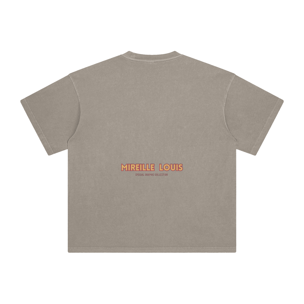 back view of oversized loose fit vintage cotton t-shirt graphic design