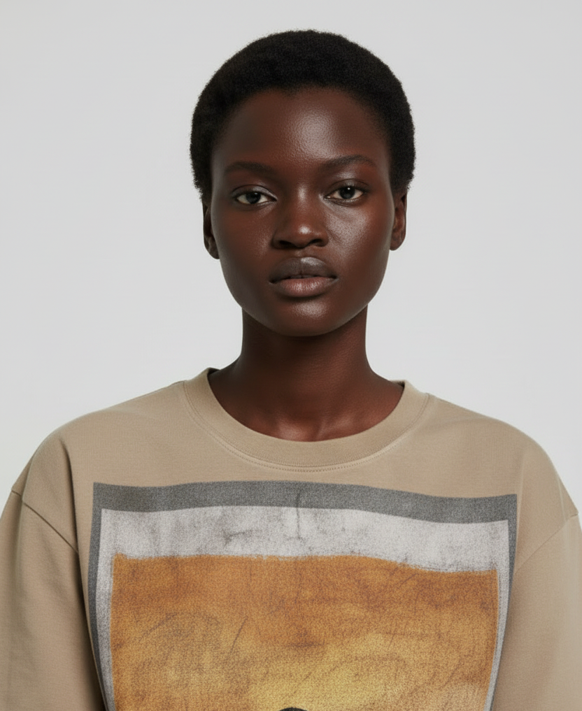 close up of model in vintage enzyme wash graphic t-shirt