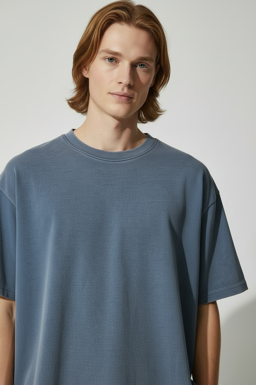 relaxed fit waffle knit t-shirt close up