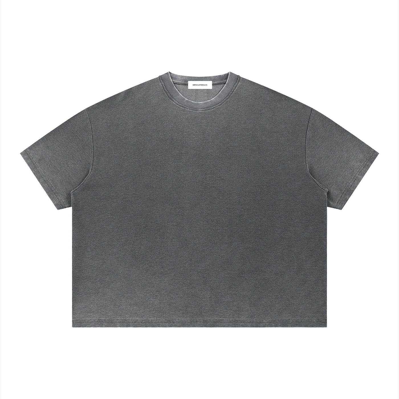 Grey Unisex Vintage Wash Sunfade Boxy Waffle T-Shirt 