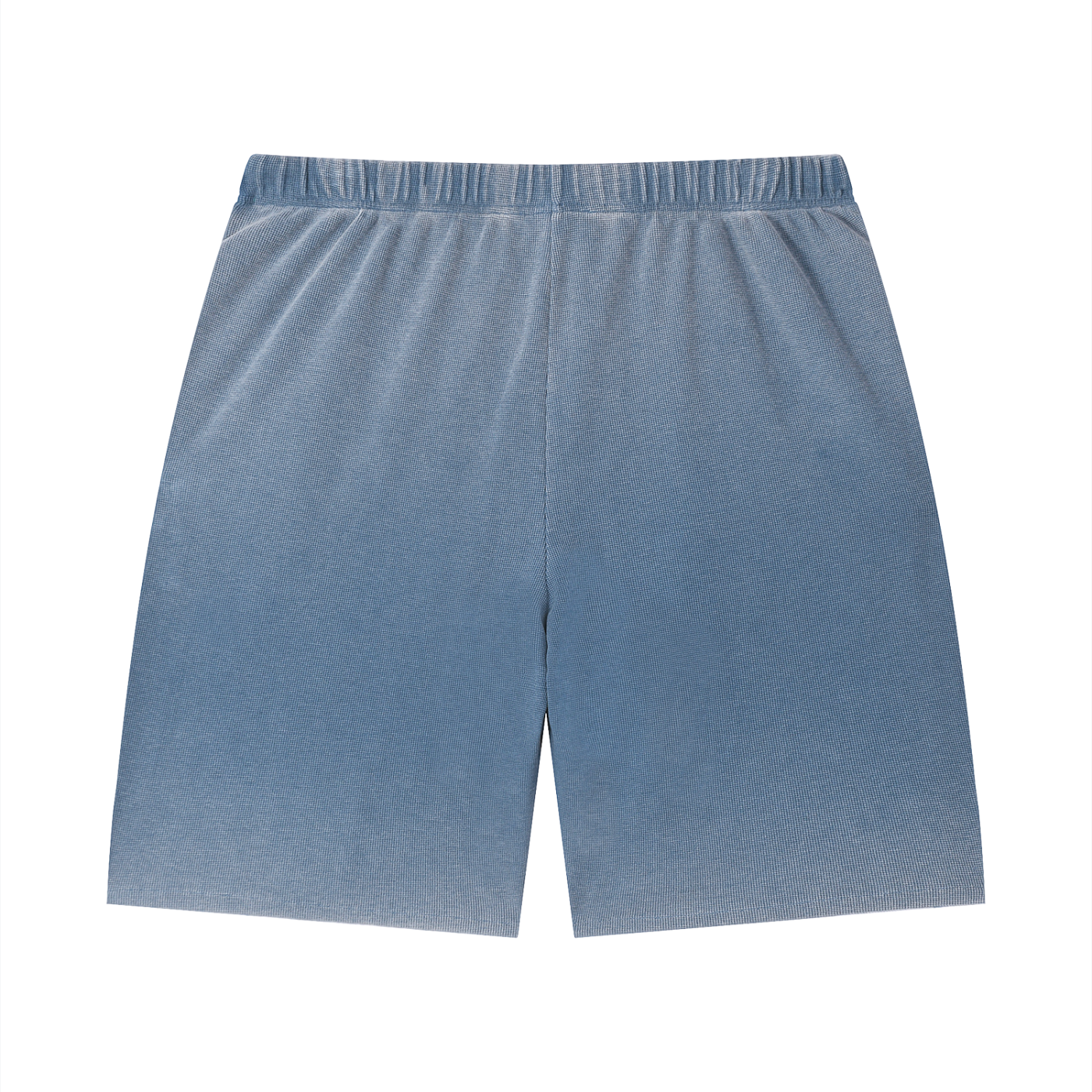 Unisex Vintage Wash Sunfade Waffle Raw Hem Shorts Blue