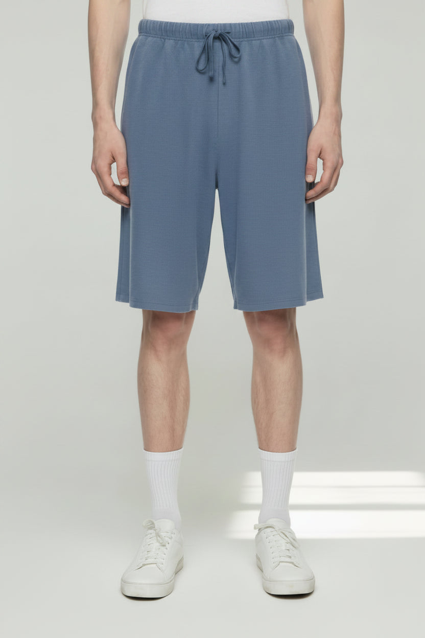 vintage wash waffle shorts with raw hem front view 
