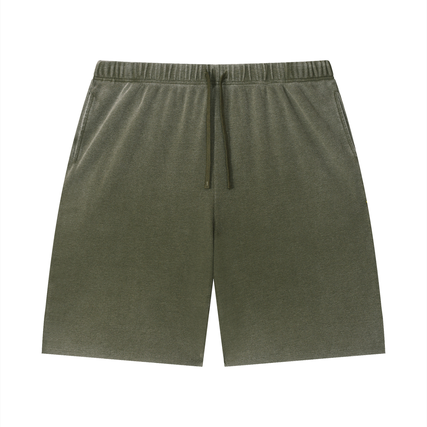 Unisex Vintage Wash Sunfade Waffle Raw Hem Shorts Green