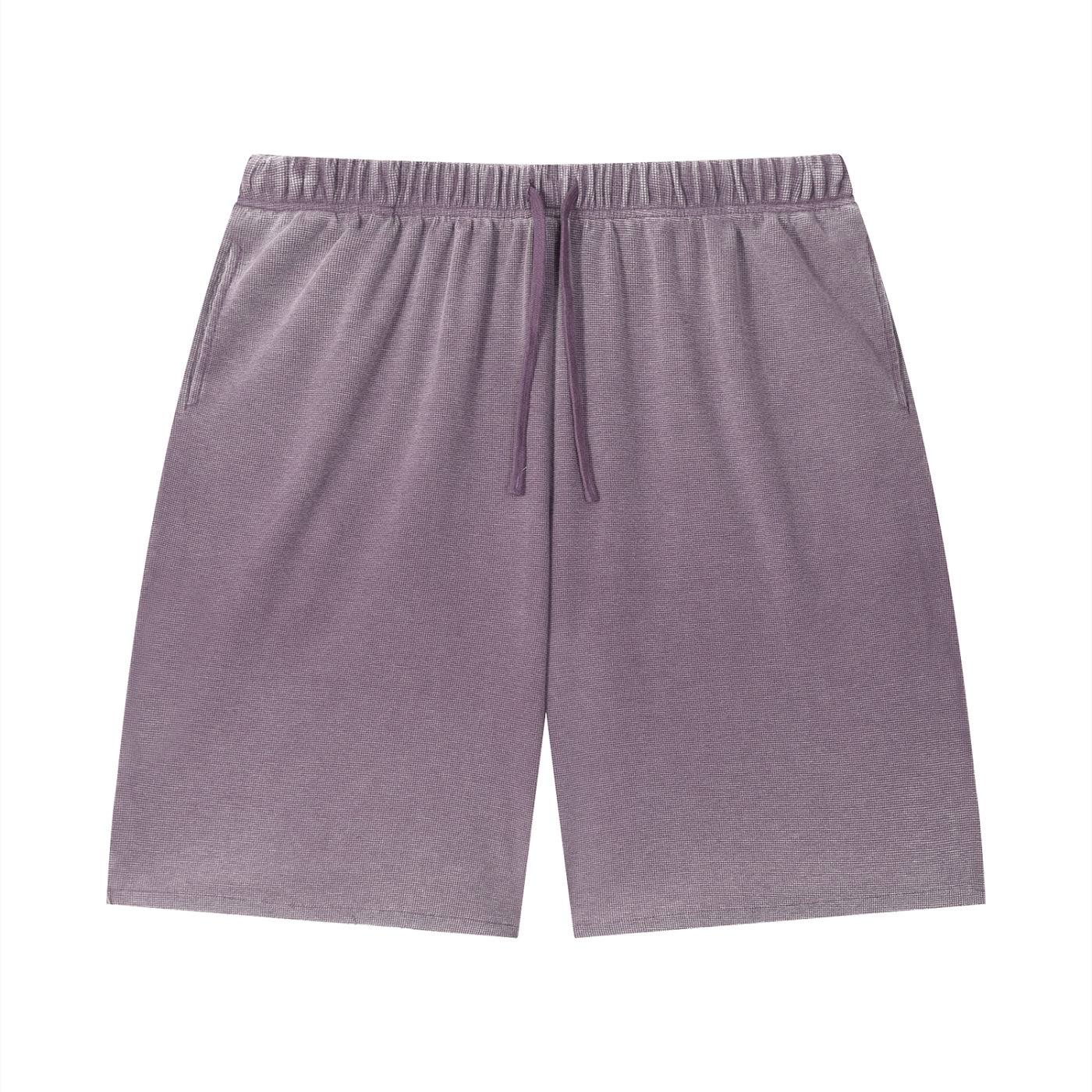 Unisex Vintage Wash Sunfade Waffle Raw Hem Shorts Purple