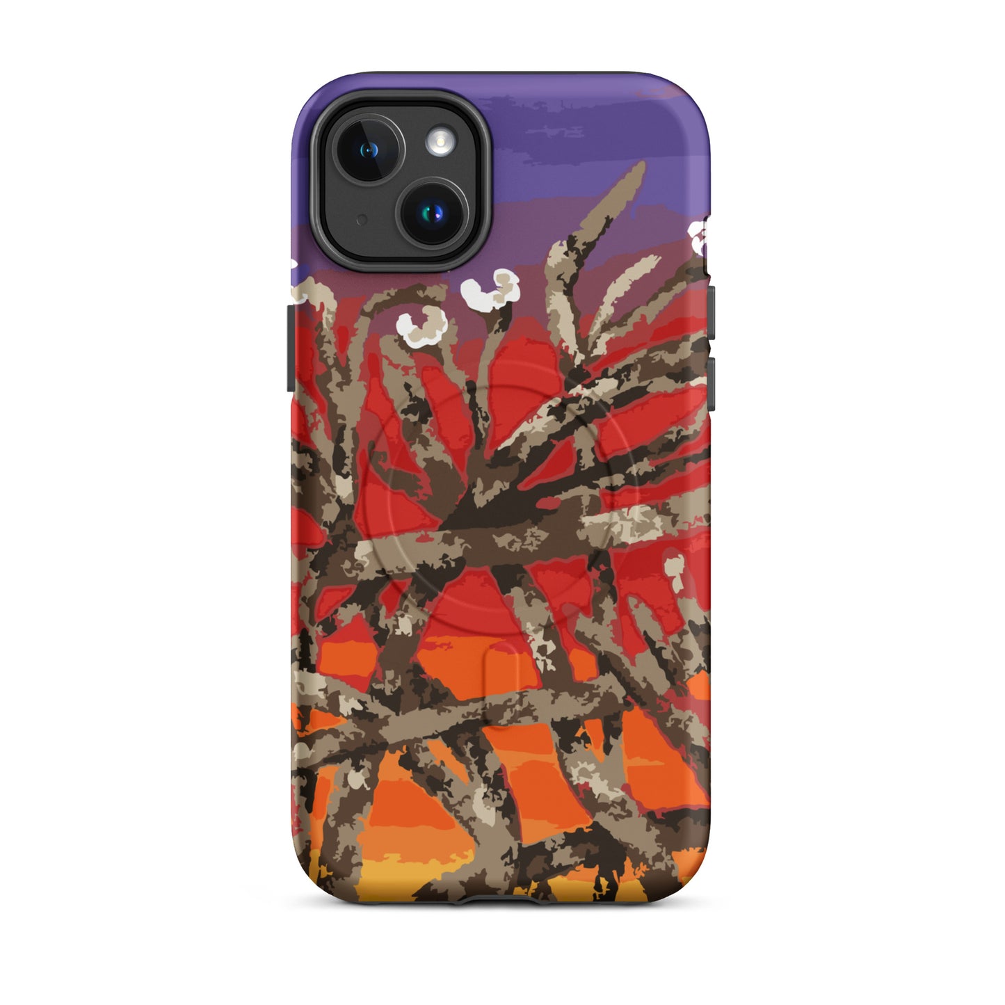 modern abstract floral iPhone MagSafe case in warm sunset tones