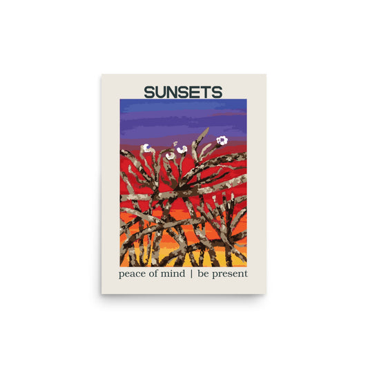 modern sunset abstract wall art print with mindfulness text 