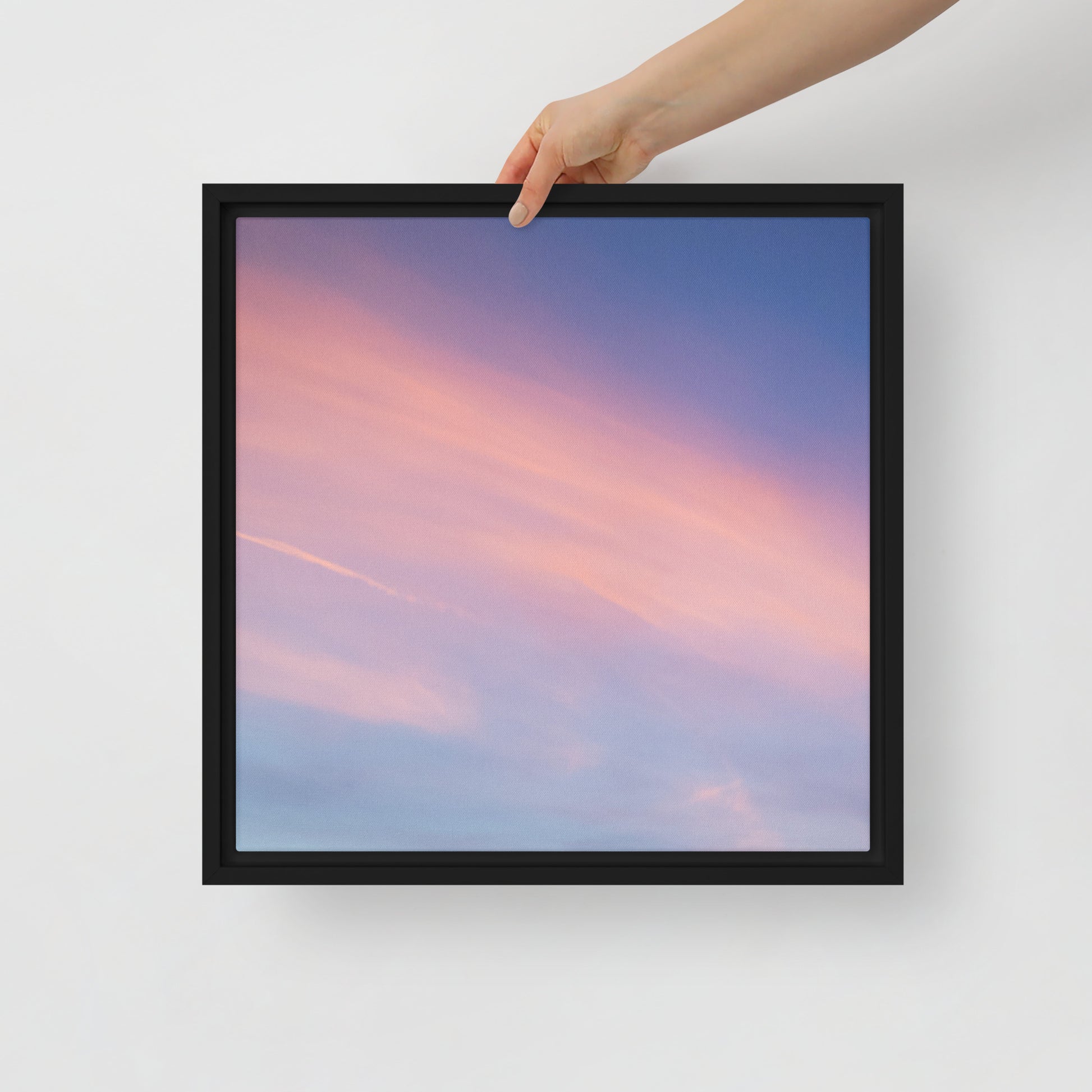 pink sunset sky black framed canvas print artwork