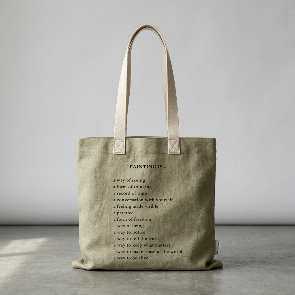 MIRFIA Art Tote featuring a natural slub weave and standard webbing handles