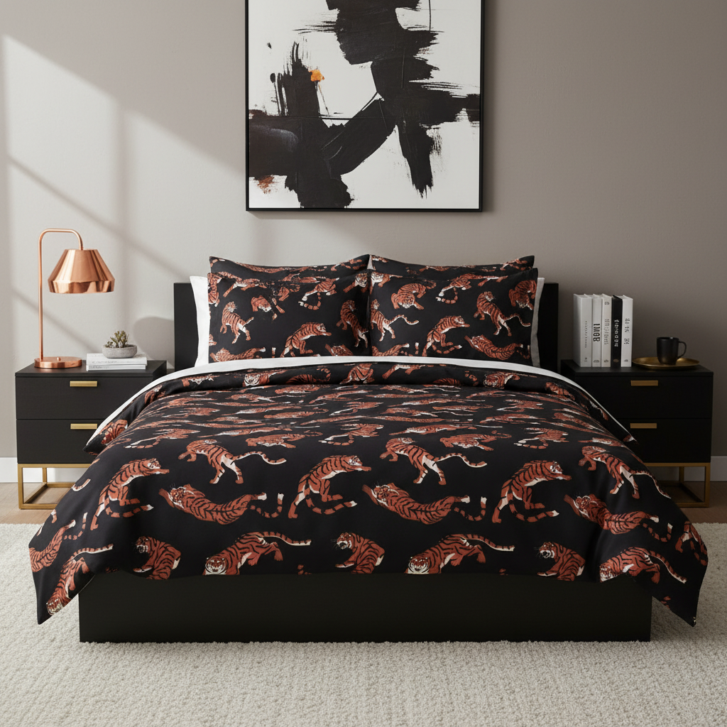 Black Tiger Print Duvet Cover