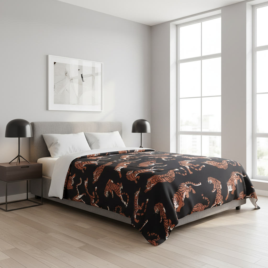 Black Tiger Print Duvet Cover