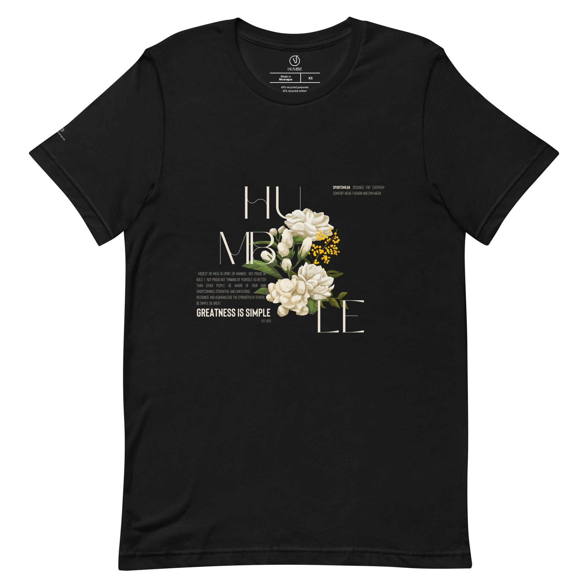 Humble Sportswear, women's black floral printed 1/8th sleeve cotton t-shirt in black