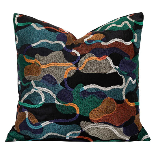 Embroidered abstract, woven throw pillow cover, 400 thread count pillow cover 