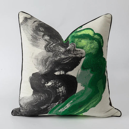 Abstract chenille throw pillow cover green, Mireille Fine Art 