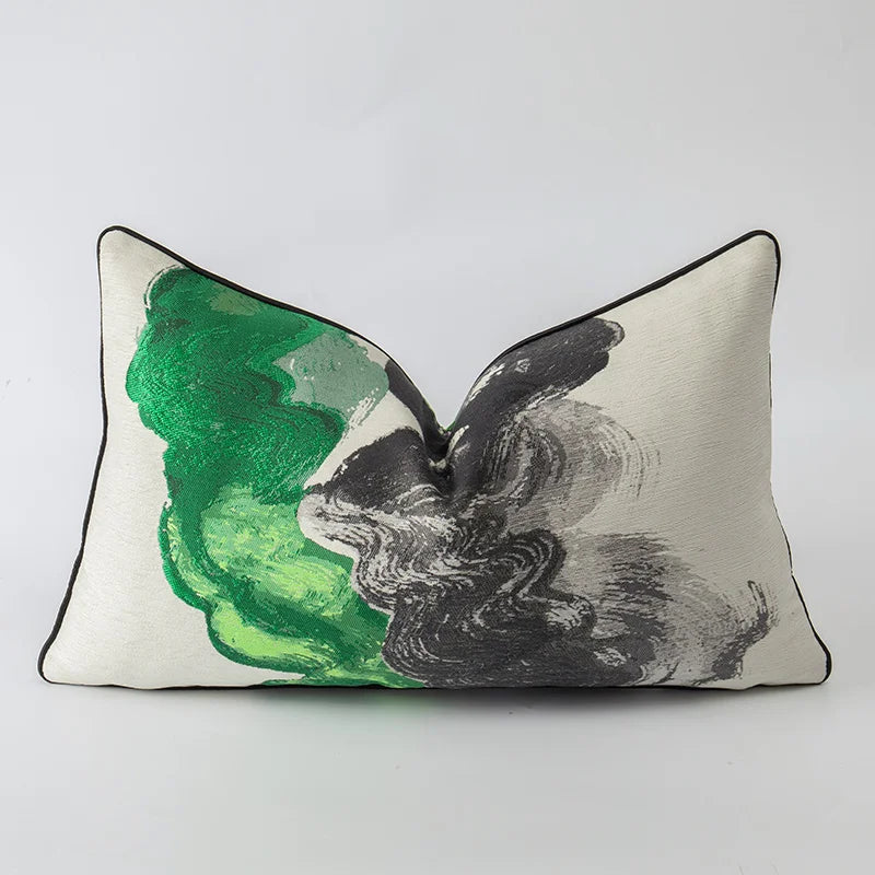 Abstract chenille throw pillow cover green, Mireille Fine Art 