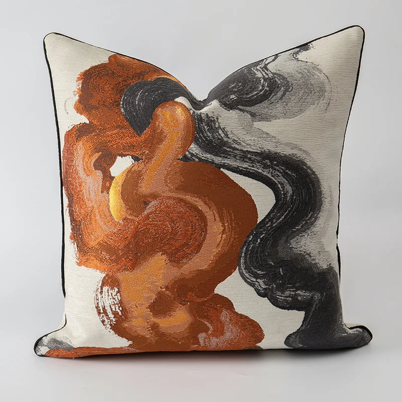 Abstract chenille throw pillow cover umber, Mireille Fine Art 