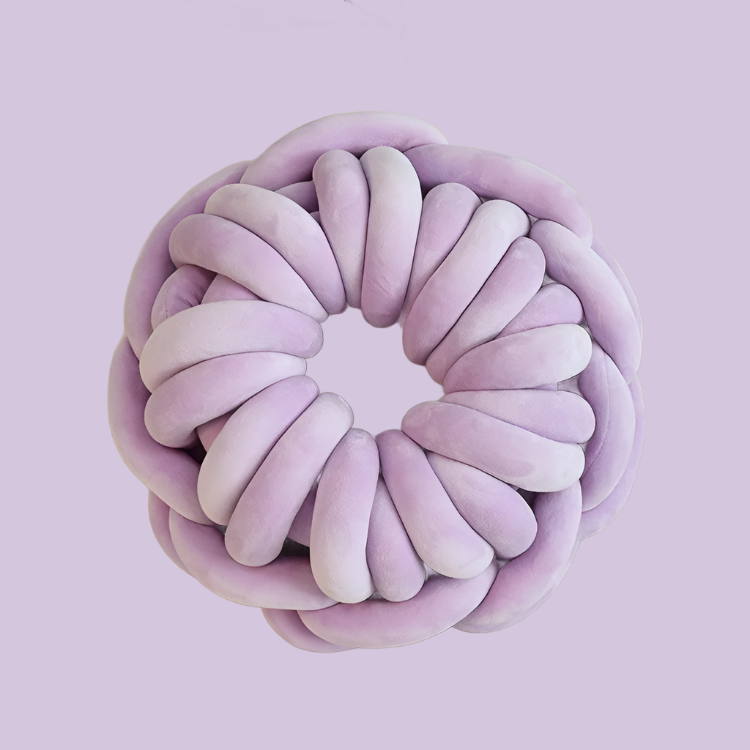 Purple knotted pillow round donut shaped weaved throw pillow