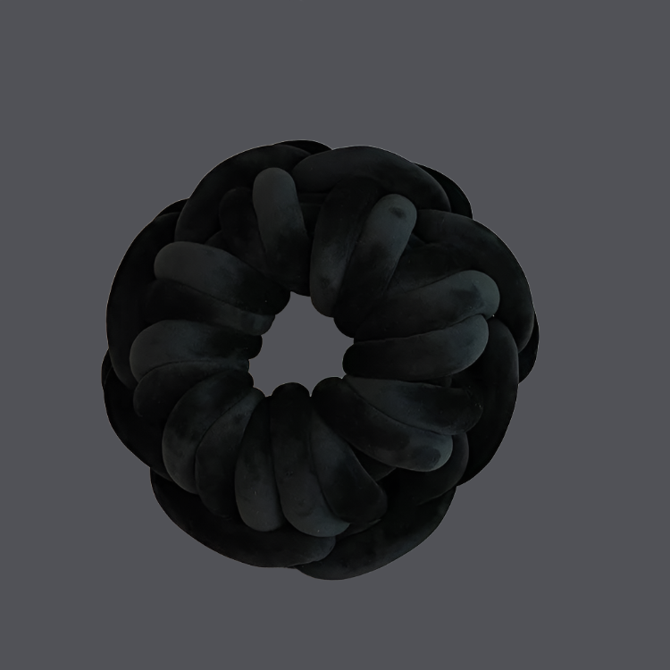 Black knotted pillow round donut shaped weaved throw pillow