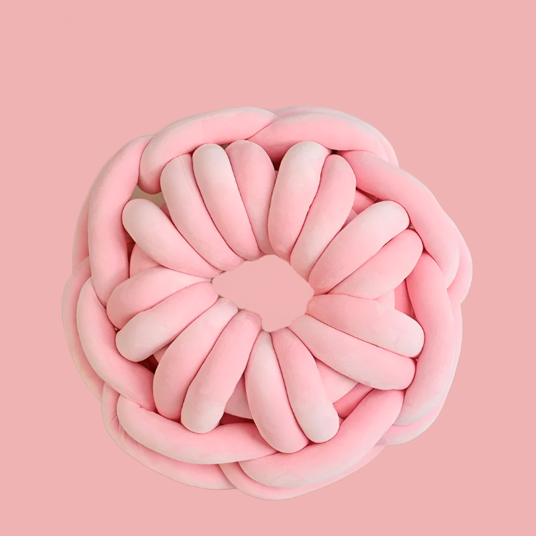 Pink knotted pillow round donut shaped weaved throw pillow