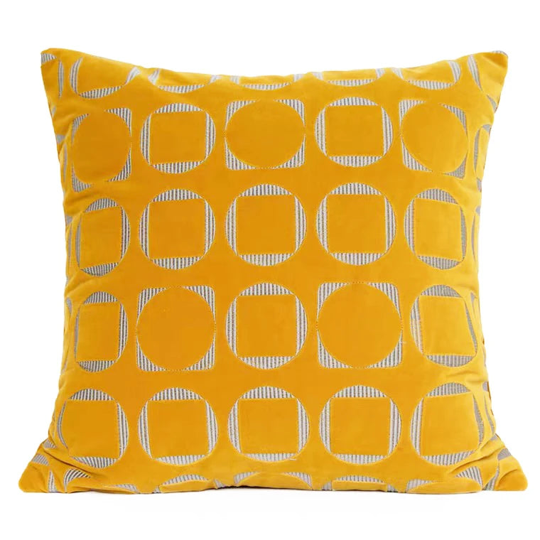 Mireille Fine Art, velvet geometric yellow throw pillow cover 