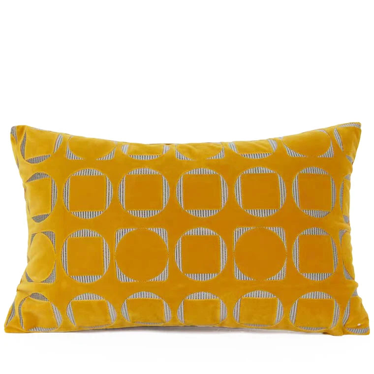 Mireille Fine Art, velvet geometric yellow lumbar throw pillow cover 