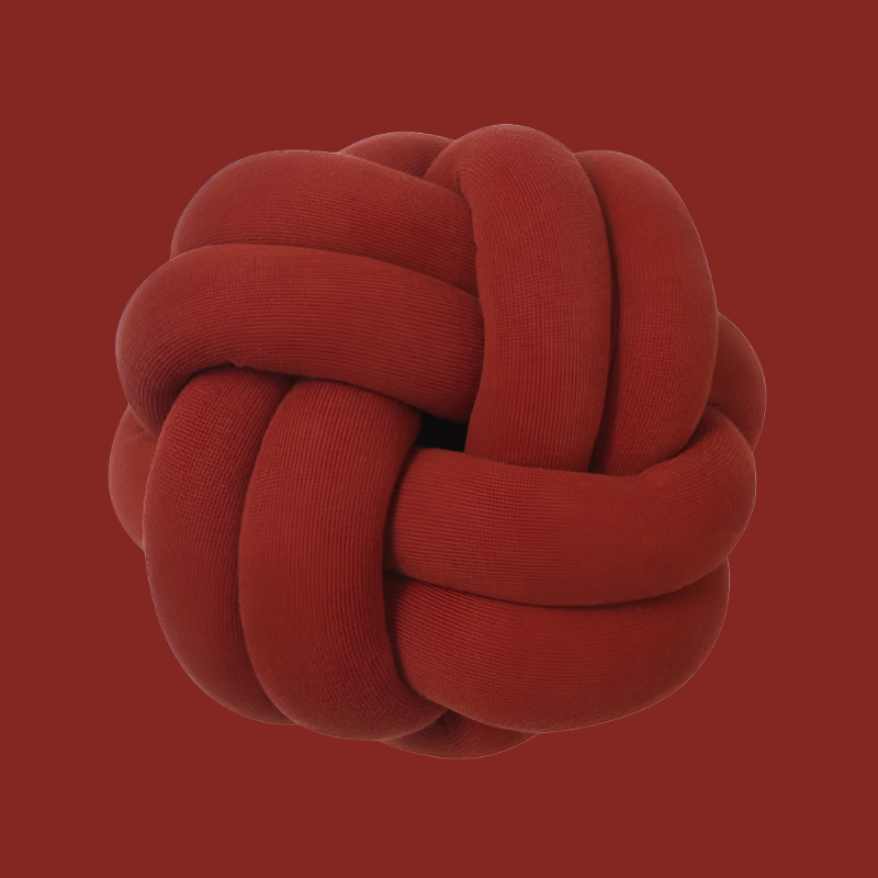 Rounded knot ball pillow, red knotted pillow 