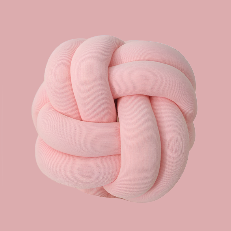 Rounded knot ball pillow, pink knotted pillow 