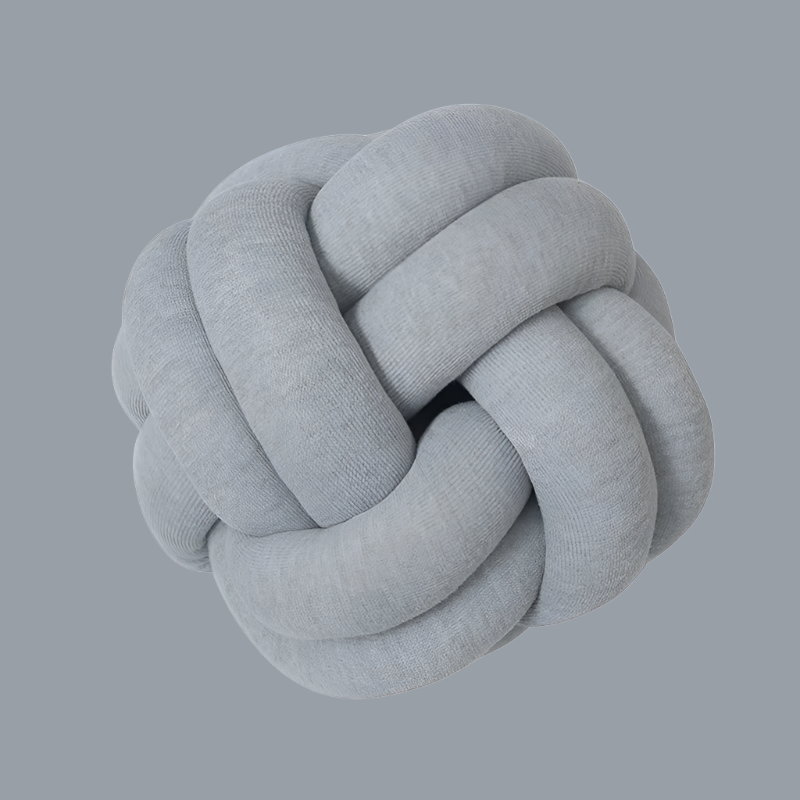 Rounded knot ball pillow, grey knotted pillow 