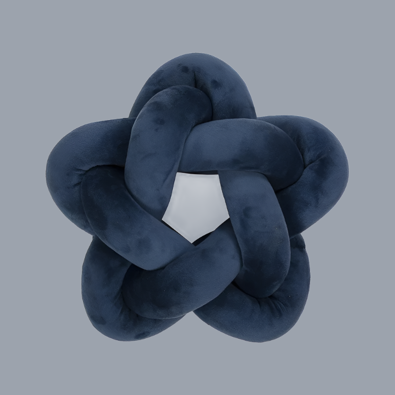 Mireille Fine Art, blue star knotted pillow, knot ball cushion