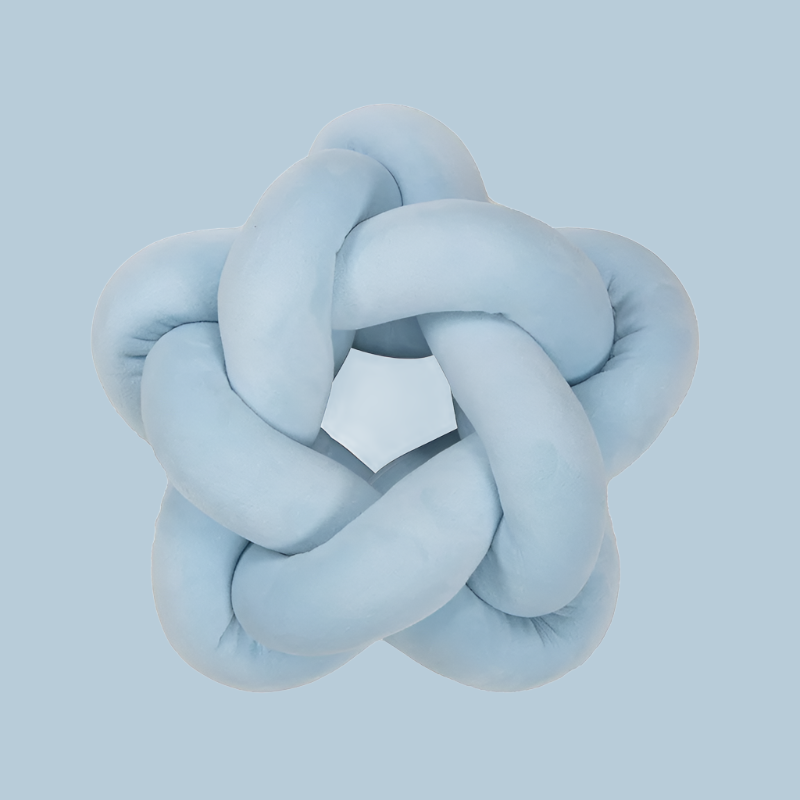 Mireille Fine Art, light blue star knotted pillow, knot ball cushion