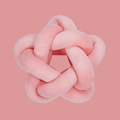 Mireille Fine Art, pink star knotted pillow, knot ball cushion