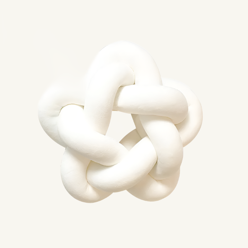 Mireille Fine Art, white star knotted pillow, knot ball cushion