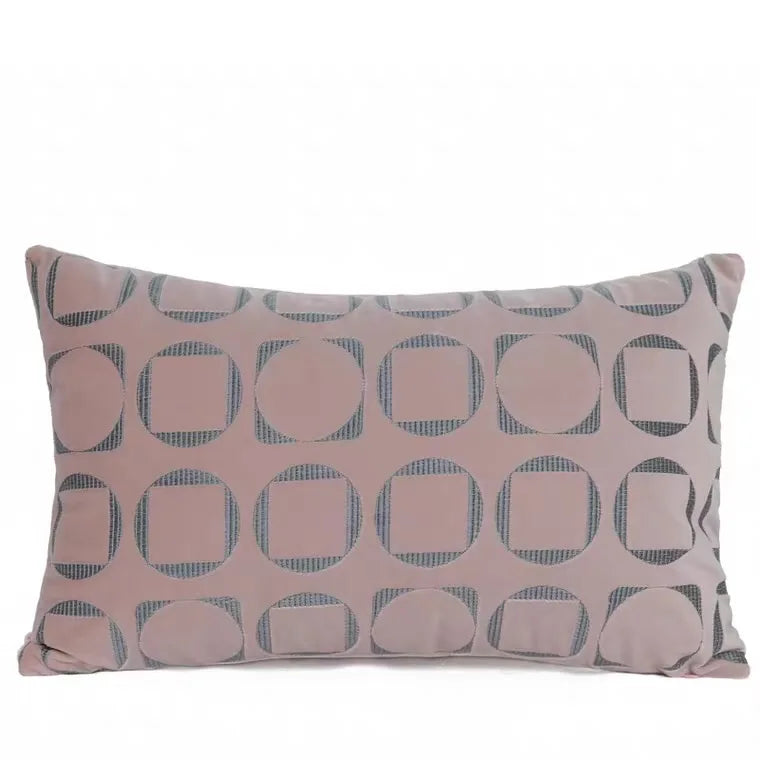 Mireille Fine Art, velvet geometric pink lumbar throw pillow cover 