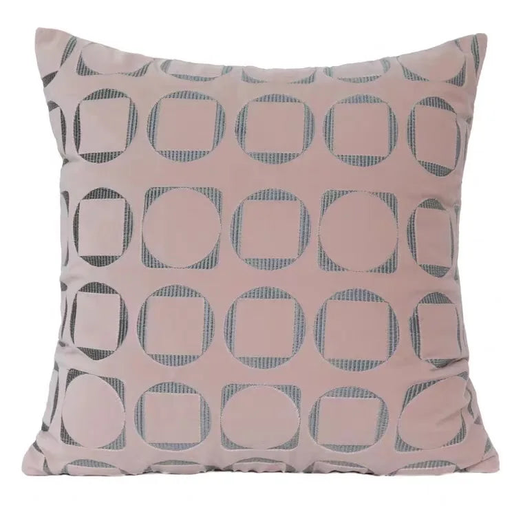 Mireille Fine Art, velvet geometric pink throw pillow cover 