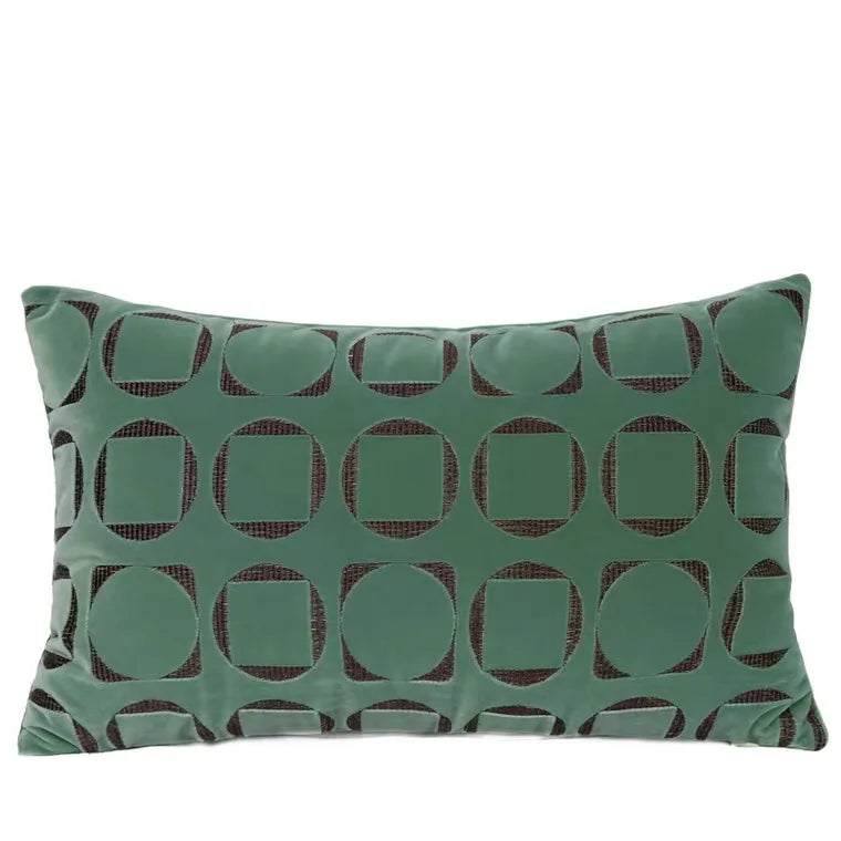 Mireille Fine Art, velvet geometric green lumbar throw pillow cover 