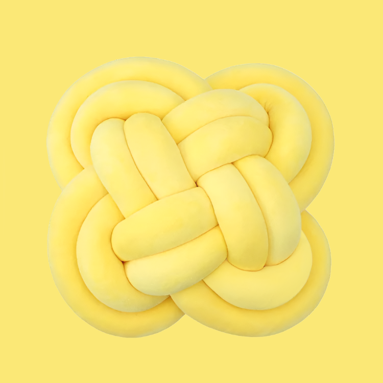 Mireille Fine Art, velvet yellow knotted pillow ball cushion
