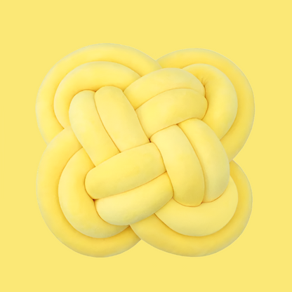 Mireille Fine Art, velvet yellow knotted pillow ball cushion