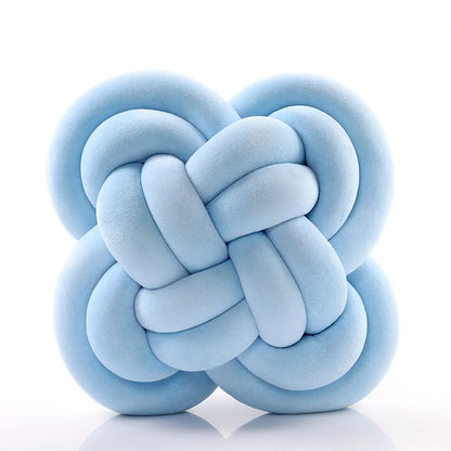 Mireille Fine Art, velvet blue knotted pillow ball cushion
