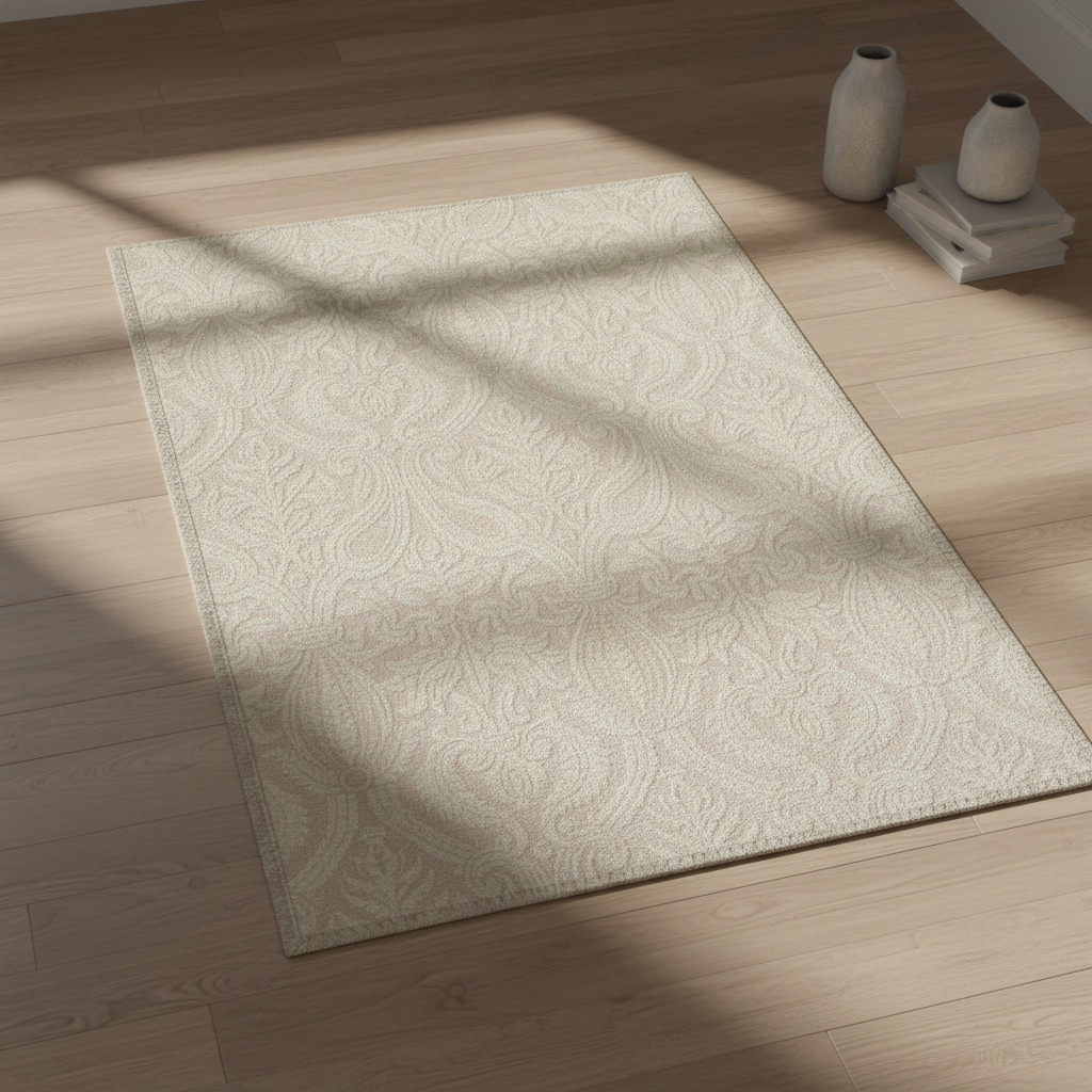 beige vintage inspired floral rug with worn finish