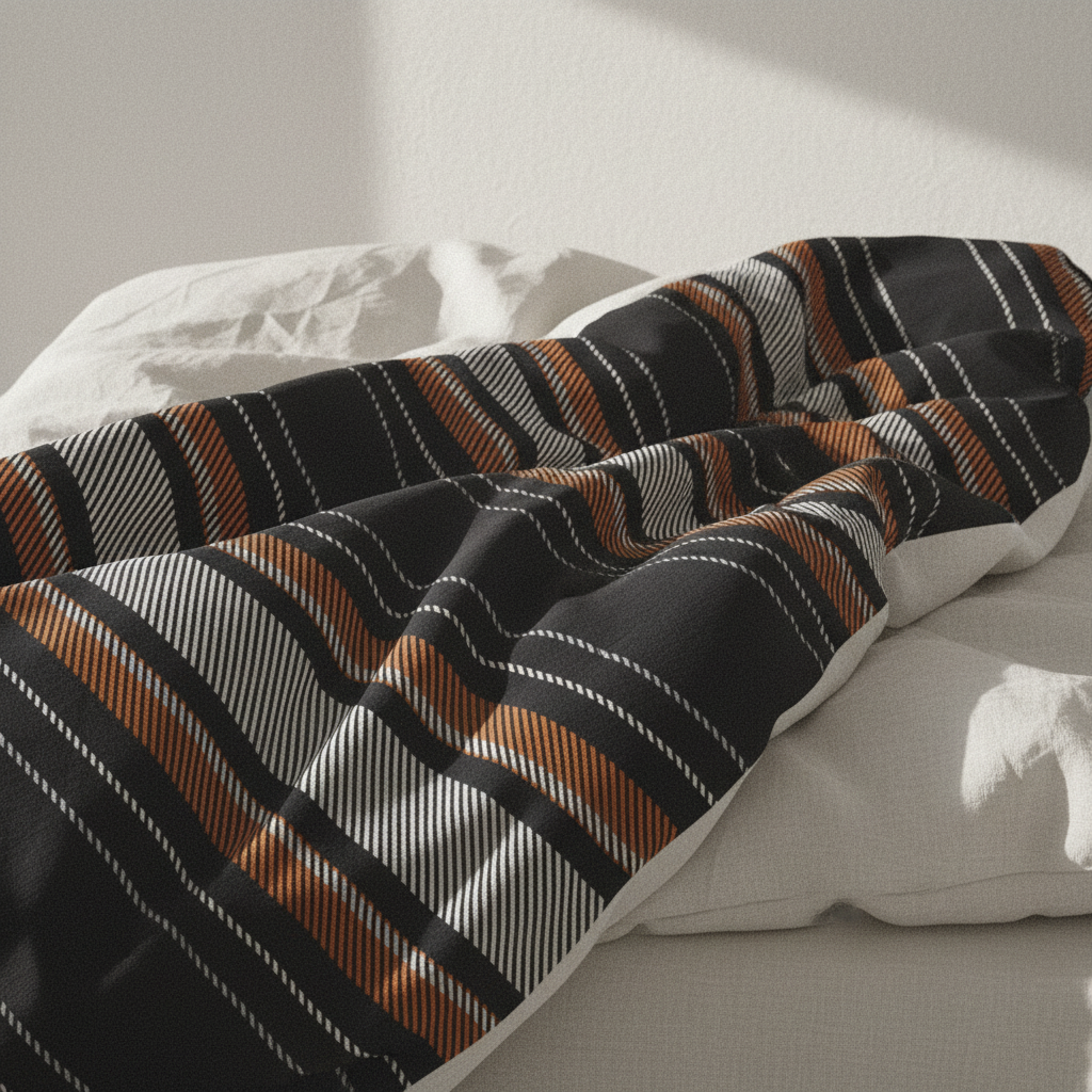 close up of striped fabric texture on a minimalist duvet cover 