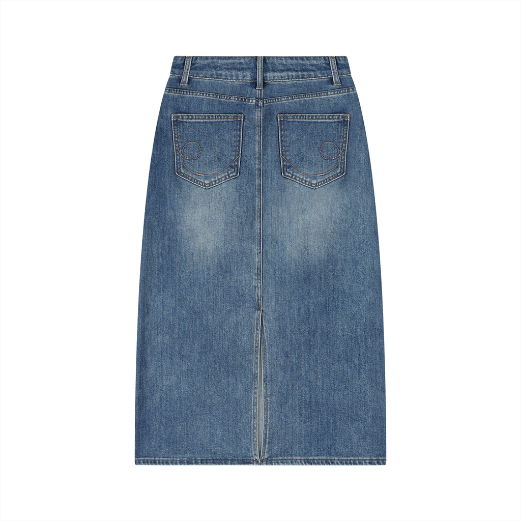 Women’s Vintage Wash Split Back Denim Skirt back view
